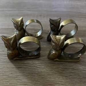 Vintage Brass Owl Napkin Rings Set of Four Dining Entertaining
